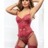Bustier Corset W/open Rear Panty & Stockings Rose Carnation O/s