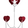 Nipplicious Dominatrix Leather Collar & Pasties W/chain - Red