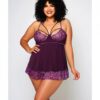 Cross Dye Lace & Microfiber Babydoll & G-string Purple 2x