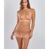 Amber Halter Lace Babydoll W/tiered Pleated Mesh Skirt Hem & G-string Brown Md
