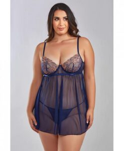 Jennie Cross Dyed Galloon Lace & Mesh Babydoll Navy 3x