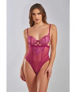 Quinn Cross Dyed Galloon Lace & Mesh Teddy Wine Md