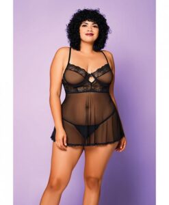 Soft Mesh Babydoll & G-string Black 1x