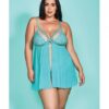 Riley Eyelash Lace Soft Cup Babydoll & Panty Teal 1x