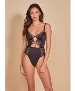 Thread Bare Satin & Embroidered Mesh Teddy Black Md