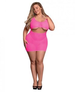 Sheer Mesh Underboob Dress & Crotchless G-string Pink  Qn