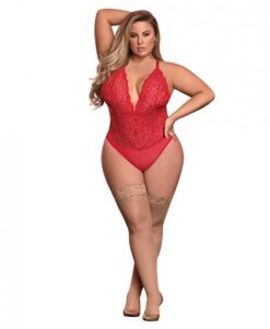 RisquÃ© Business Lace & Mesh Teddy W/snap Crotch Red Qn