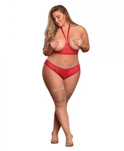 RisquÃ© Business Cupless Bra & Crotchless Panty Red Qn