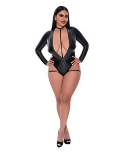 Liquid Onyx Long Sleeve Teddy W/harness Caging Black Qn