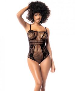 Floral Fishnet Bodysuit Black O/s