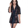 Lace Robe W/matching G-string Black Lg