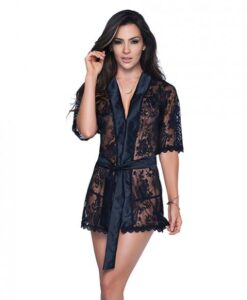 Lace Robe W/matching G-string Black Lg