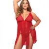 Mesh Printed Babydoll W/g-string Red 2x/3x