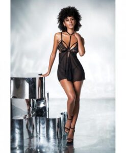 Mesh & Lace Two In One Teddy W/detachable Skirt Black S/m