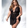 Lace & Mesh Babydoll & G-string Black 3x/4x