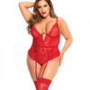 Heart Lace Underwire Bodysuit Red 3x/4x