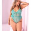 Floral Lace Peek A Boo Open Back Teddy Aqua 3x/4x