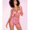 Floral Lace Bra, Ruffle Garter Belt & Panty Sunset Pink S/m