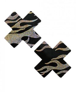 Neva Nude Robo Meltdown Holographic X Factor Pasties - Black/silver O/s
