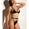Fetish Excitement Unlined Underwire Vinyl Bra & Panty W/d-ring & Metal Clasp Black Xl