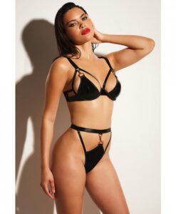 Fetish Excitement Unlined Underwire Vinyl Bra & Panty W/d-ring & Metal Clasp Black Xl