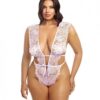 Imani Eyelash Lace Soft Cup High Leg Teddy Pink Tulle 1x/2x