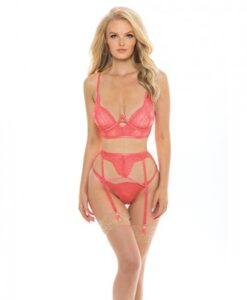 Aura Scallop Lace Longline Bra, Garterbelt & Panty Georgia Peach L/xl