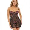 Natty Underwire Fitted Babydoll W/embroidery & G-string  Black/multi Color Md