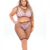Pink Lipstick Brace For Impact Large Fishnet Top, Shorts, Bra & Thong (fits Up To 3x) Pink Qn
