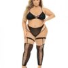 Pink Lipstick Want You Now Bra, Panty & Stockings Black Qn