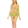 Pink Lipstick Right Thru Me Fishnet Top, Garter Skirt & G-string Neon Green O/s
