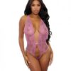 Sheer Lace Open Teddy Pink O/s