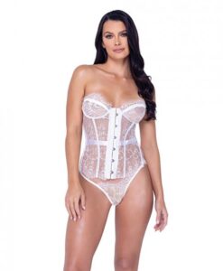 Fantasy Scalloped Eyelash Lace Bustier & Thong White Md
