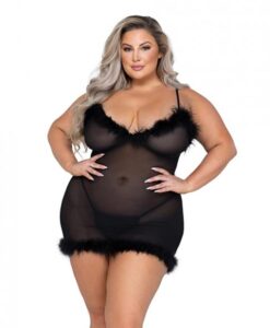 Afterhours Maribou & Mesh Chemise Black 1x