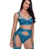 Studs & Kisses Balconette Cup W/underwire Bra, Garter Belt & Panty Teal Md
