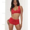 Knit Bralette & Cheeky Shorts Flame Scarlet Sm