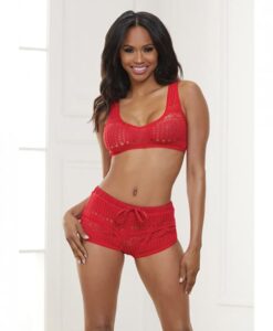Knit Bralette & Cheeky Shorts Flame Scarlet Sm