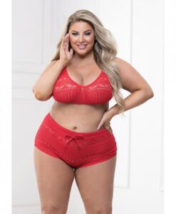 Knit Bralette & Cheeky Shorts Flame Scarlet 3x/4x