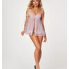 Sheer Mesh & Lace Demi Cup Babydoll & Thong Lavender Lg