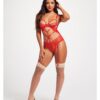 Sheer Mesh & Lace Demi Cup Teddy Red Md