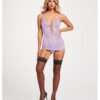 Lace & Mesh Triangle Cup Chemise W/garters & Thong Lavender Md