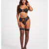 Scalloped Lace Bra W/gold Chain, Garter Belt & Thong Black Md