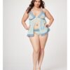 Lace & Mesh Triangle Cup Babydoll & Thong Blue 3x/4x