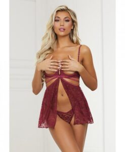 Super Sexy Stretch Lace Babydoll W/g-string Wine O/s