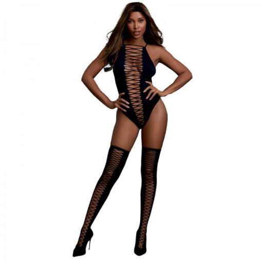 Dreamgirl Opaque Seamless Teddy With High-neck Styling With Fixed Shoulder Straps Black Os