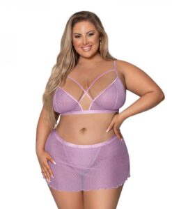 Magic Silk Girl Next Door Bralette W Skirt Lilac Queen Size