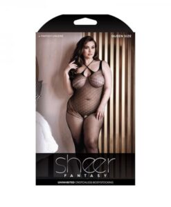 Sheer Uninhibited Crotchless Bodystocking Black Queen