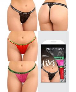 Fantasy Lingerie Vibes Trippy Vibes Pack 3-piece Lace Thong Panty Set Black/red/pink O/s