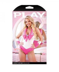 Play Cosplay With Me Sailor Costume Bodysuit With Snap Closure & Matching Arm Bands S/m Pink