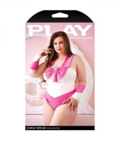 Play Cosplay With Me Sailor Costume Bodysuit With Snap Closure & Matching Arm Bands 3x/4x Pink